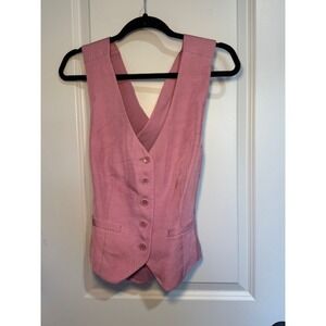 Express - Pink Sleeveless V Neck Button Front Vest Womens Tailored Classic